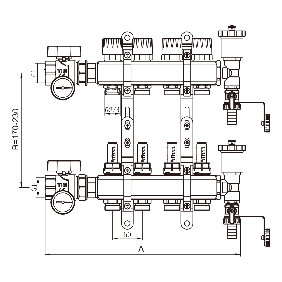 Коллекторная группа 1", 11 вых, латунный корпус