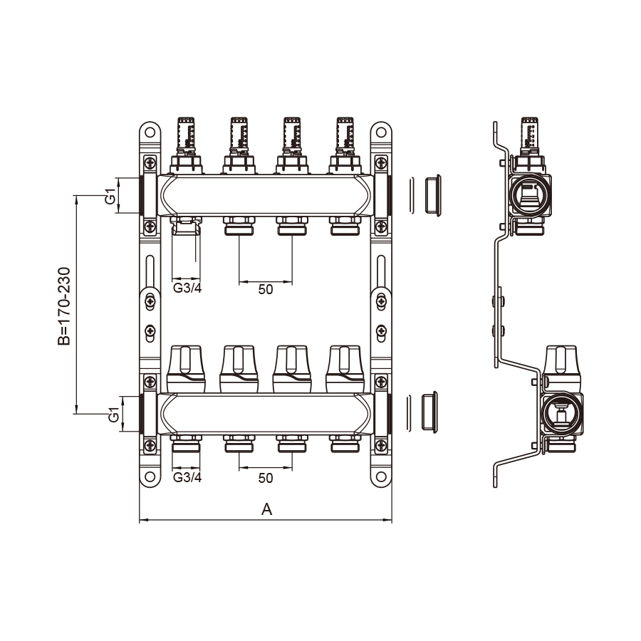 Коллекторная группа упрощеный вариант "КВАДРАТ", из нержавеющей стали, 1", 6 ходов