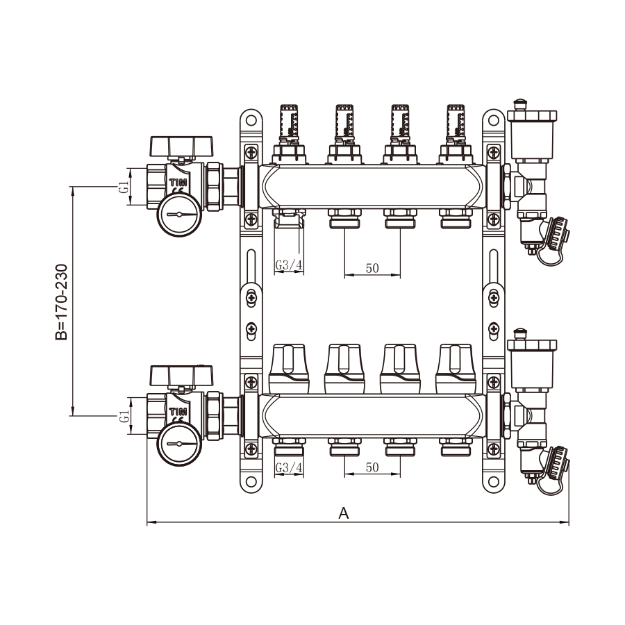 купить Коллекторная группа 1", 6 ходов, нержавеющий корпус, "КВАДРАТ" с расходомерами по оптовой цене NIKHI 