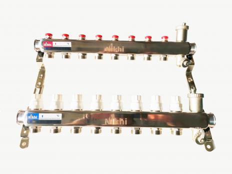 купить Коллектор стальной для систем отопления на 8 контуров HSD2008 по оптовой цене NIKHI 
