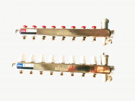 купить Коллектор стальной для систем отопления на 8 контуров HSD2008 по оптовой цене NIKHI 