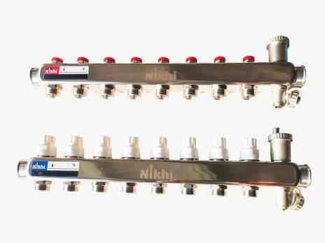купить Коллектор стальной для систем отопления на 8 контуров HSD2008 по оптовой цене NIKHI 