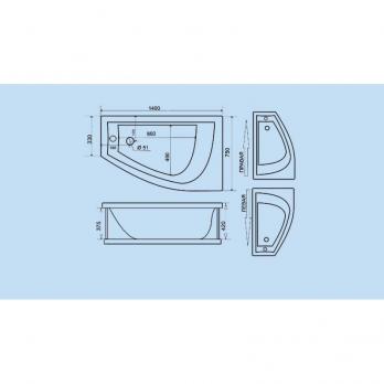 купить Ванна угловая Бэлла 140 x 75 левая по оптовой цене NIKHI 