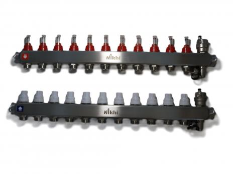 купить Коллектор стальной для отопления c расходомерами на 12 контуров HSW2012 по оптовой цене NIKHI 