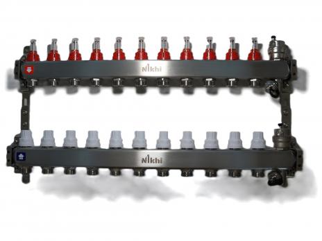 купить Коллектор стальной для отопления c расходомерами на 12 контуров HSW2012 по оптовой цене NIKHI 