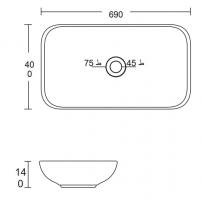 Умывальник накладной A60 прямоугольный (690*400*140) | EVA GOLD