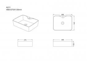 Умывальник накладной A211 прямоугольный (480*370*135мм) | EVA GOLD