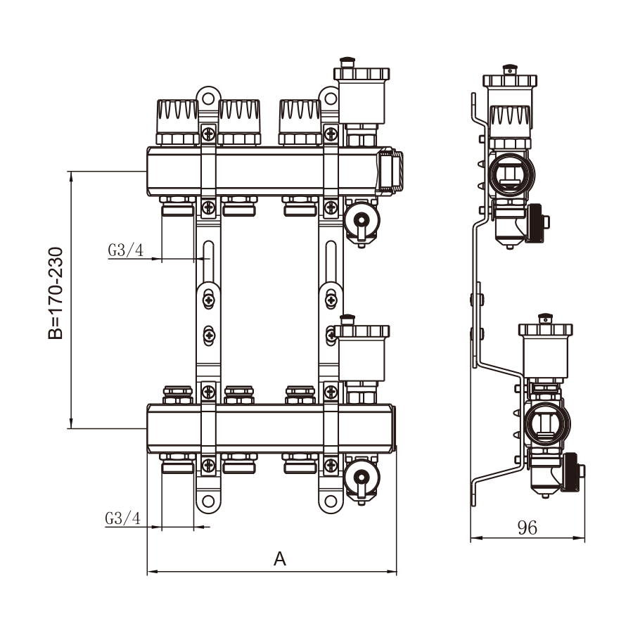 купить Коллекторная группа 1", 4 ходов, латунный корпус, без расходомера и кранов по оптовой цене NIKHI 