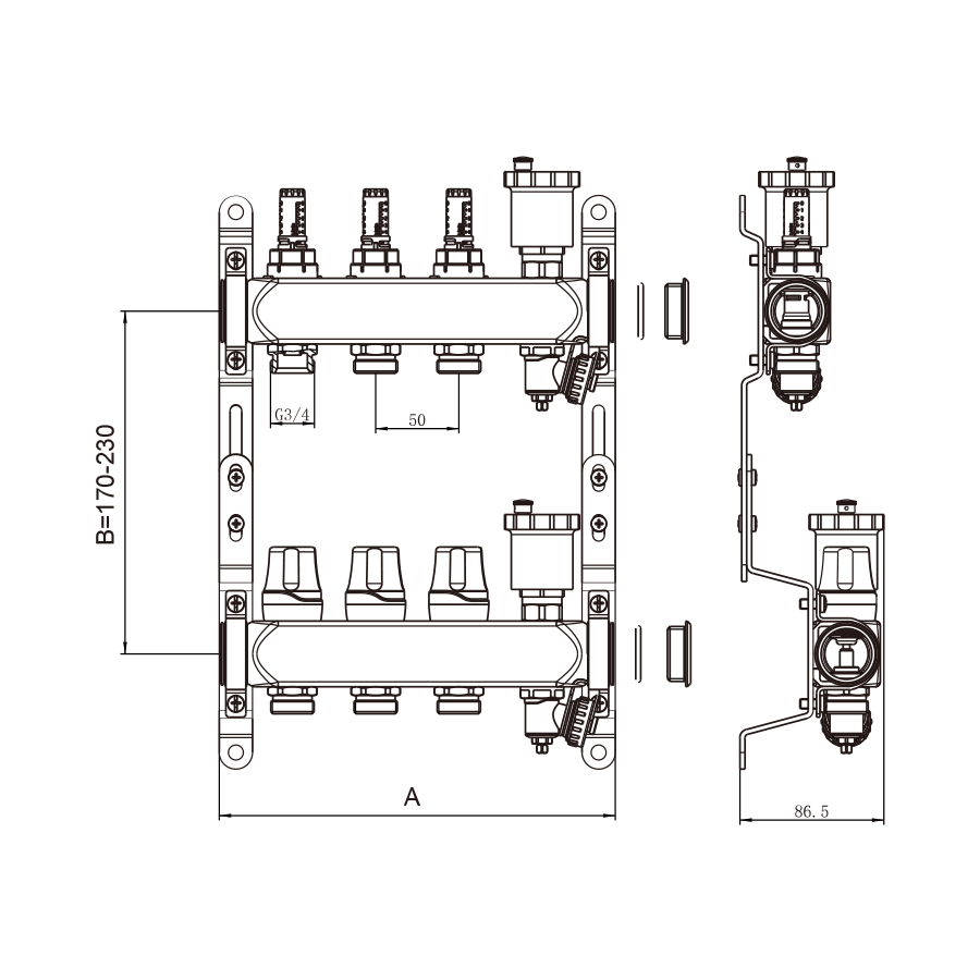 купить Коллекторная группа 1", 4 ходов, нержавеющий корпус, "КВАДРАТ" с расходомерами по оптовой цене NIKHI 
