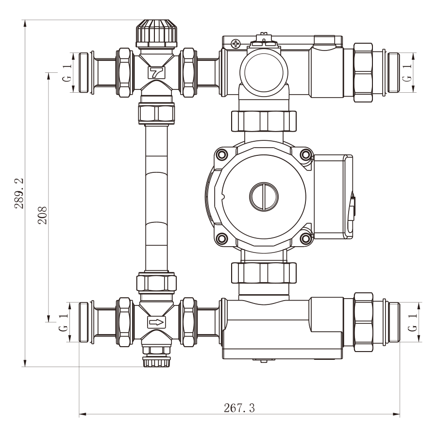 Группа автономной циркуляции для систем отопления (расст. для нас.:130мм, разм. нас.: 1 1/2 дюйм)