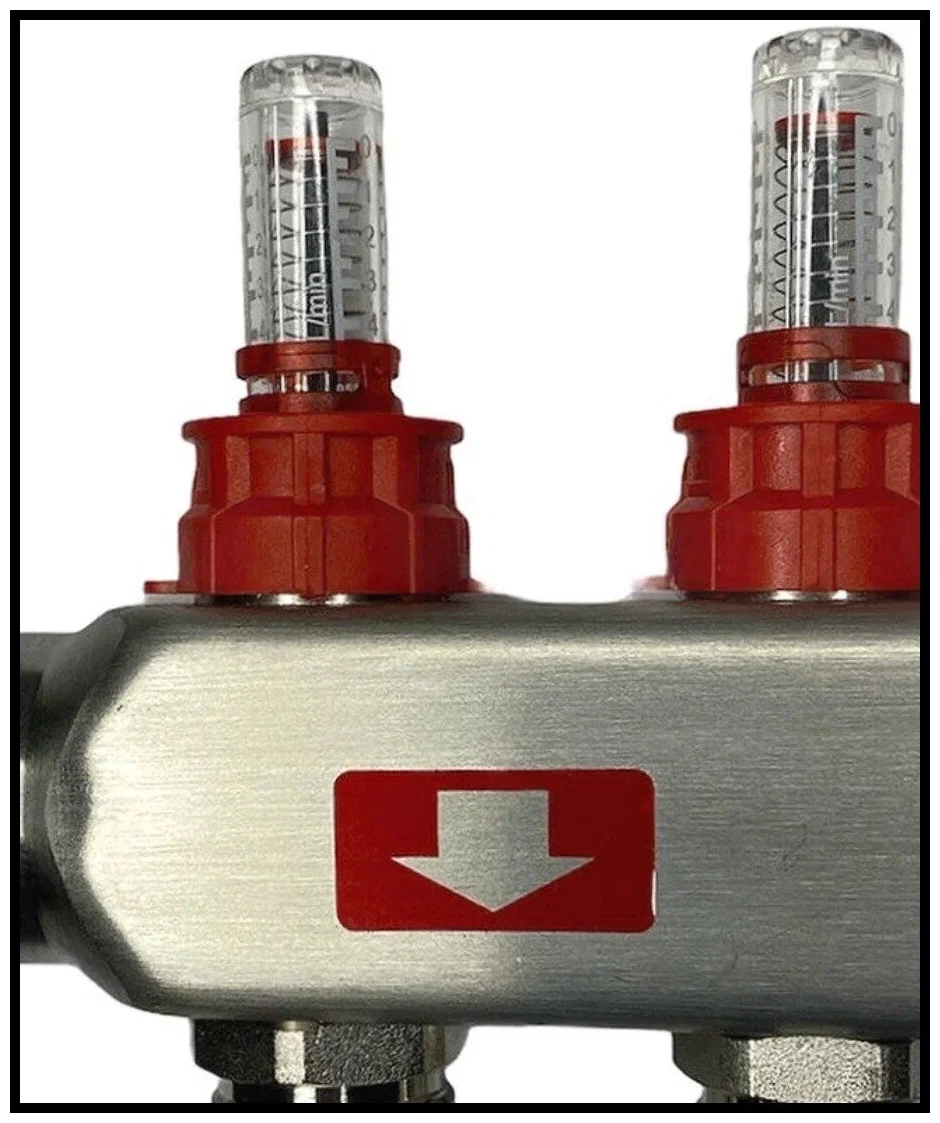 Коллекторная группа 1", 2 ходов, нержавеющий корпус, "КВАДРАТ" с расходомерами