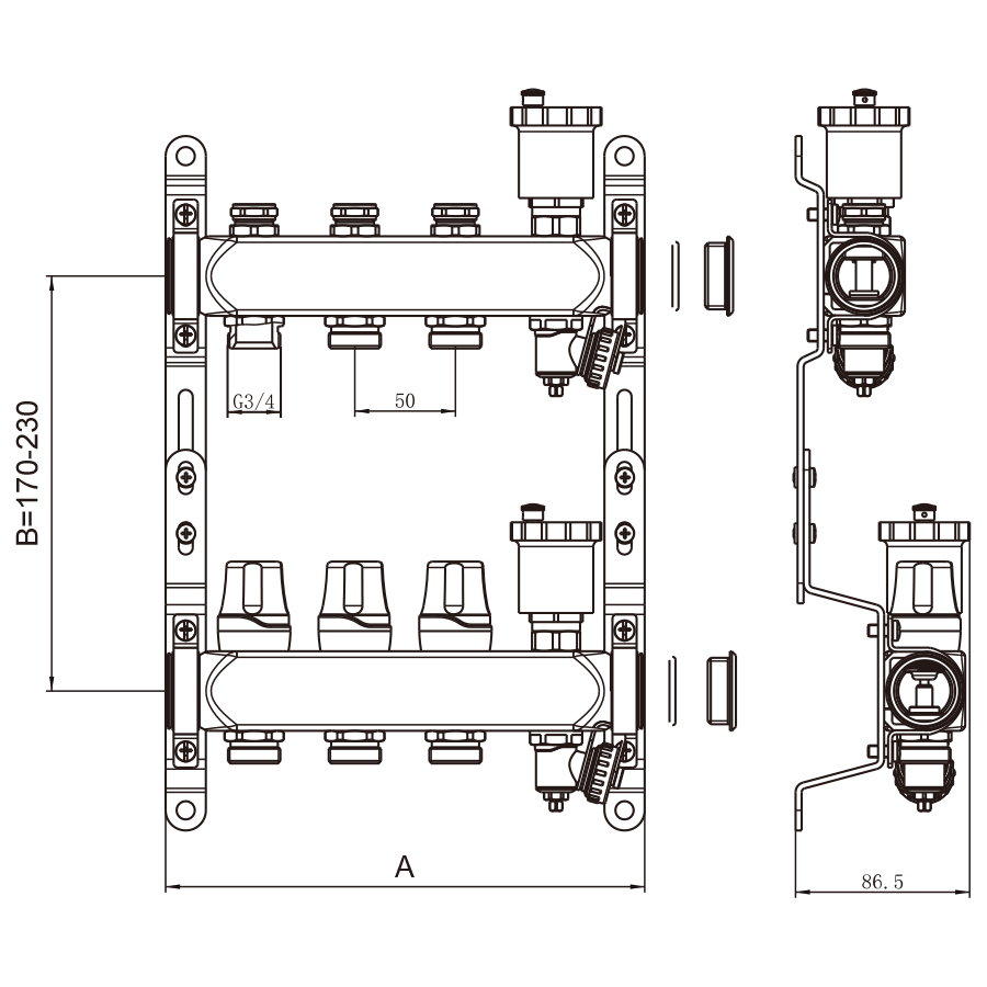 купить Коллекторная группа БЕЗ расходомеров "КВАДРАТ", из нержавеющей стали, 1", 9 хода, KBS5009 по оптовой цене NIKHI 