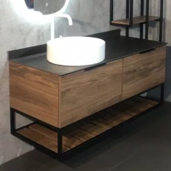 купить COMFORTY. Тумба-умывальник "Порто-120-1" дуб тёмно-коричневый с черной столешницей c раковиной COMFORTY 9110 по оптовой цене NIKHI 